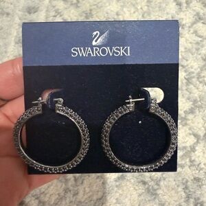 Swarovski gunmetal hoops
